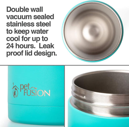 Portable Dog Water Bottle & Dog Water Bottle Dispenser (New - Large 22Oz Water & Food Dispenser) Insulated 2 Wall Stainless Steel - Optimal Cool Water Temp - Perfect Dog Travel Water Bottle